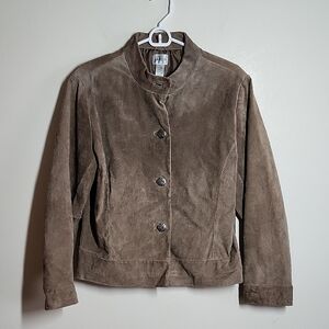 Chicos Brown Suede Leather Women's Jacket Chicos 2 Or Large